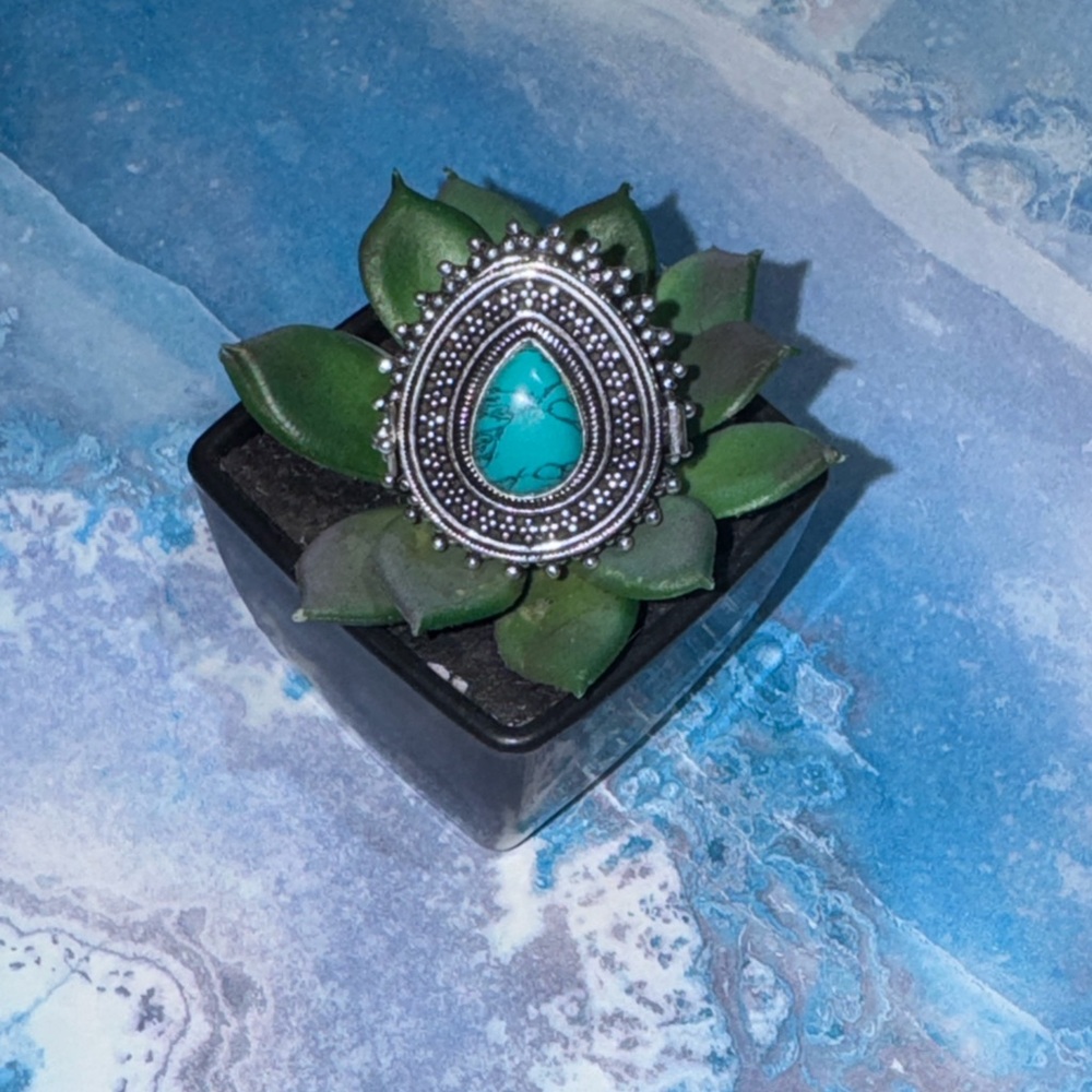 Silver Turquoise Poison Ring - image 1